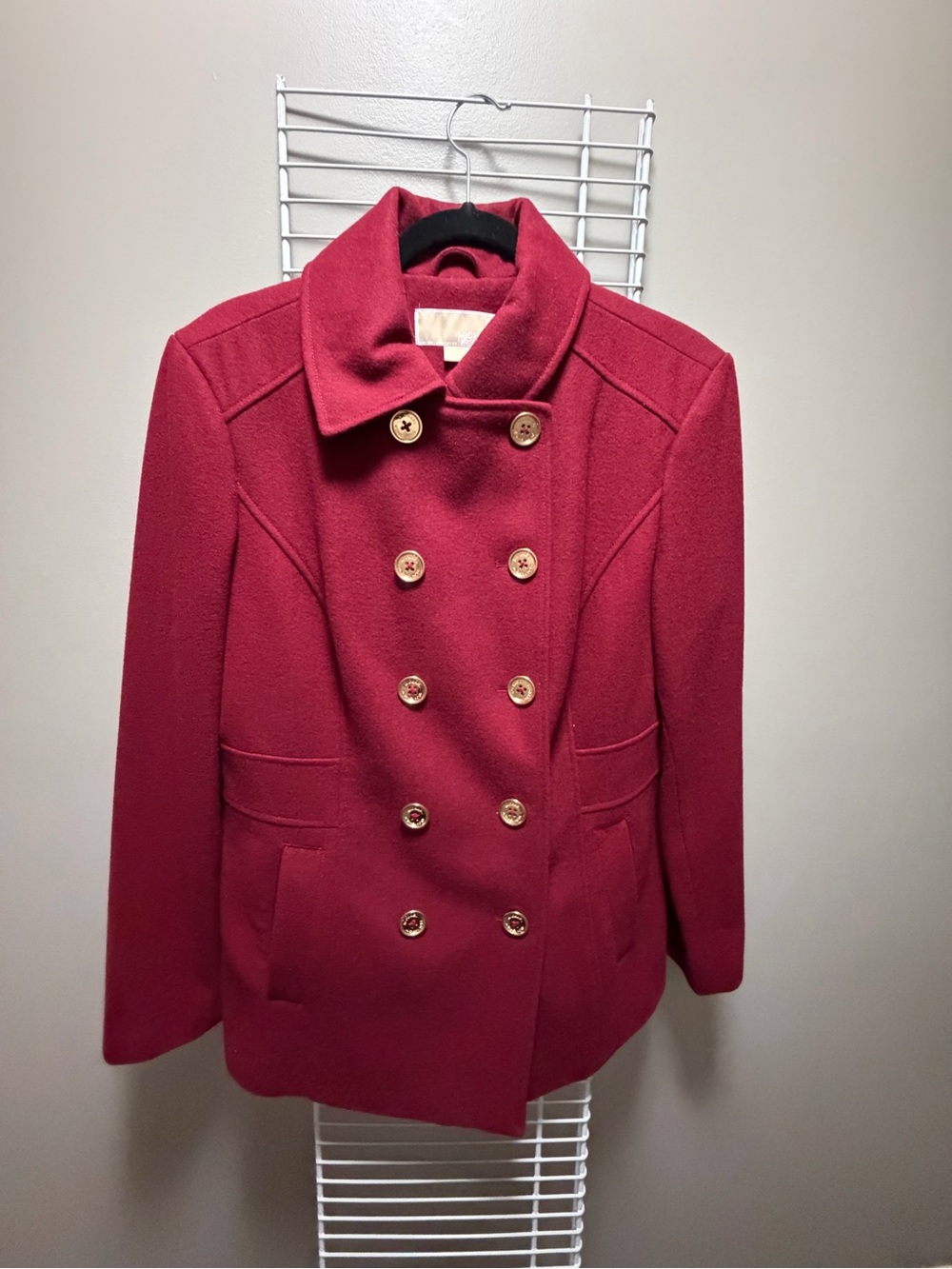 MICHAEL Michael Kors Crimson Double-Breasted Wool Peacoat